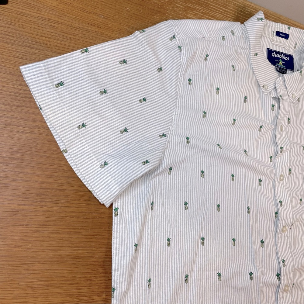 Chubbies The Friday Shirt SS XL Men's White Grey Striped Pineapple Button Down - Picture 6 of 13